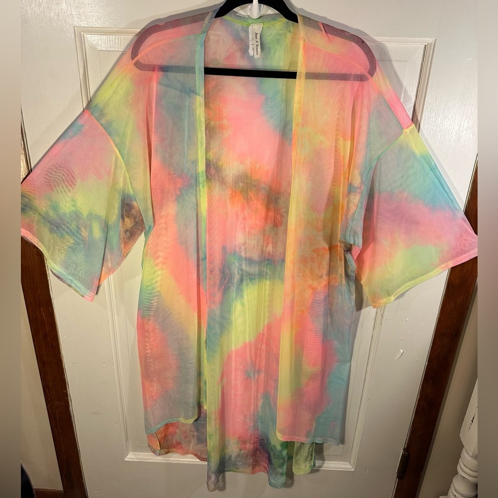 Now N Forever Tie Dye Kimono Cover Up Cardigan Womens Size 1X